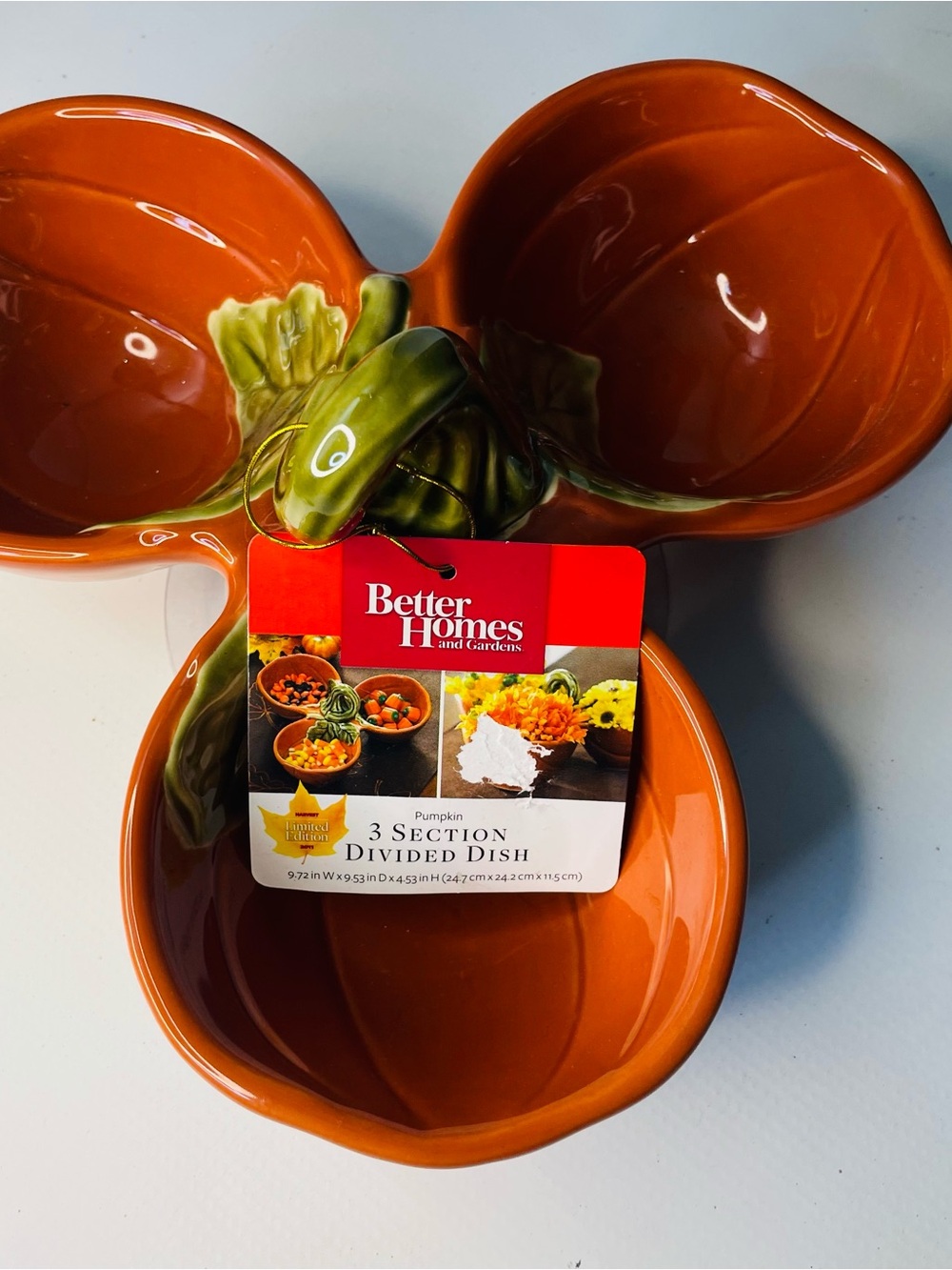 Better Homes And Gardens Orange Pumpkin 3-Section Divided Dish